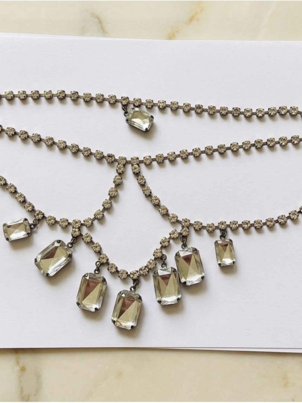Layered Crystal Drop Necklace in Silver Tone - Picture 2 of 2
